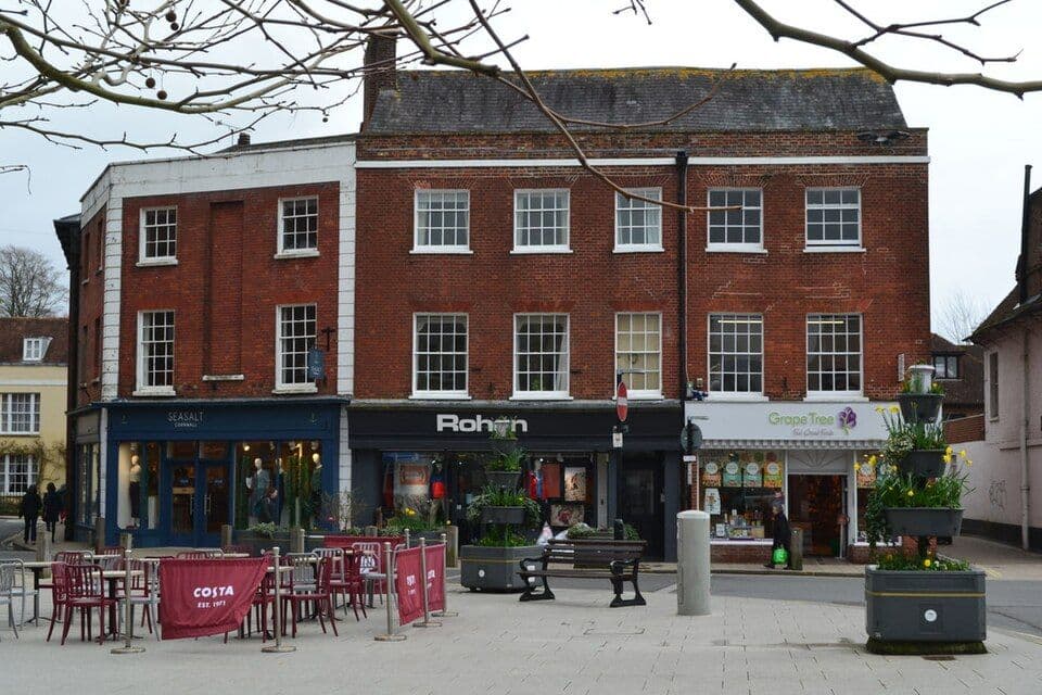 The Square, Wimborne Minster, Dorset: shops and businesses that take card payments